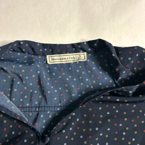 Abercrombie Fitch Womens Navy Print Ruffle Sleeve Button Polka Dot Shirt Top‎ S - Picture 6 of 6